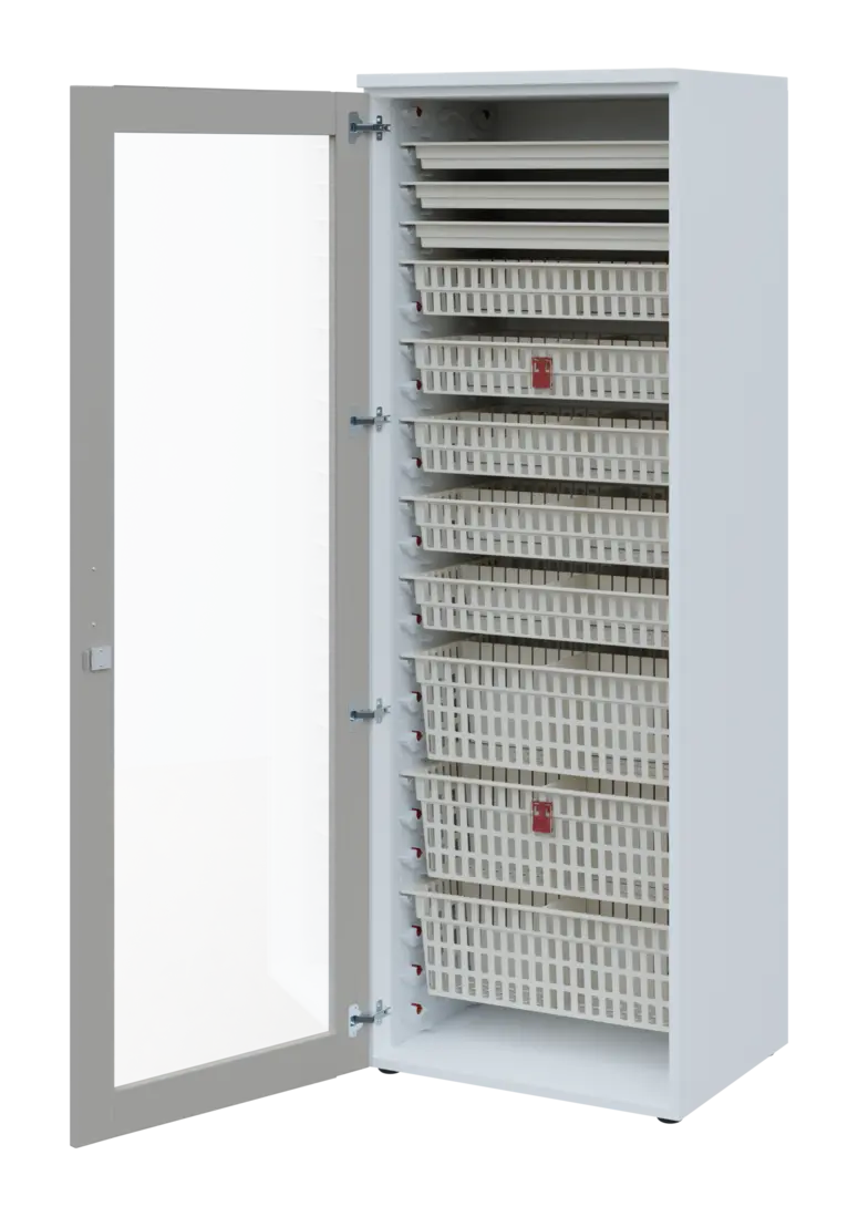 EUROMEDICA S - 66 ABS skříň léková boxová, 1-dveřová/prosklená, levá, 1950x660x535, korpus bílý, dví